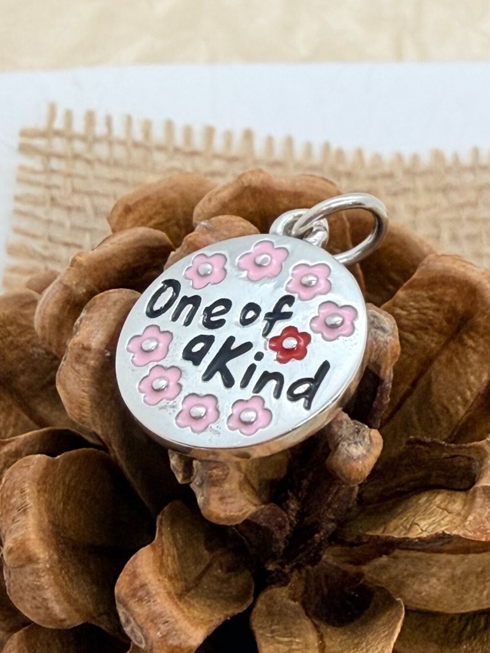 James Avery Enamel One of a Kind Charm Sterling Silver Floral Disc